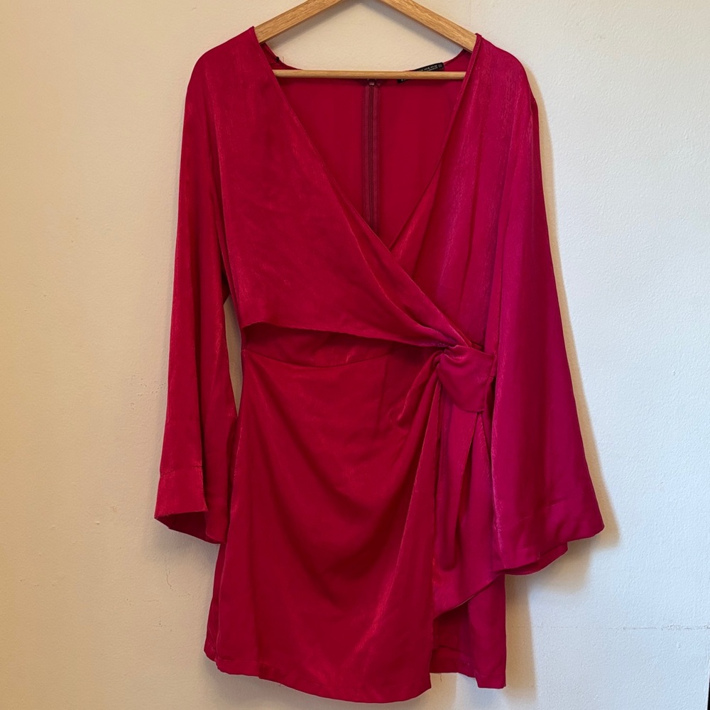 Zara Pink Satin Wrap Dress